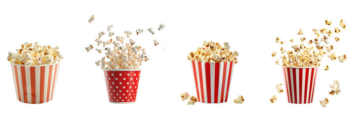 Set of Popcorn in a bucket side view Isolated on a transparent background