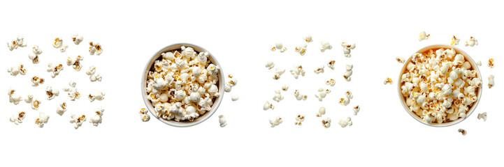 Set of Popcorn top view Isolated on a transparent background
