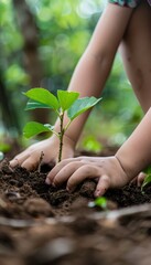 Child Planting Tree for Environmental Education - Close-Up of Hands and Sapling for Nature Conservation