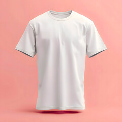 White T-shirt on a pastel orange background.