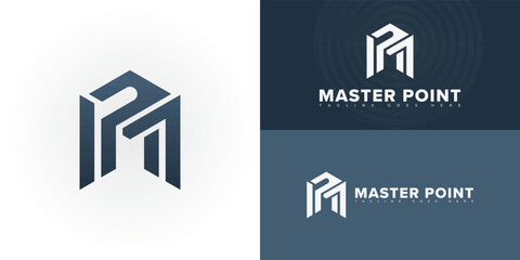 Abstract hexagon initial letter MP or PM in grey color isolated on multiple background colors. The logo is suitable for training coaching and event company logo design inspiration templates.