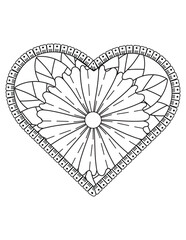 Heart with floral mandala pattern, heart mandala coloring page for adult, heart shaped mandala floral pattern for coloring book, hand drawn heart floral mandala doodle.