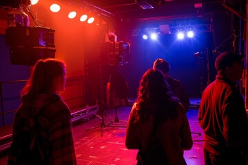 Students Learning Stage Lighting Techniques and Adjusting Effects for Theatrical Productions