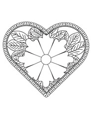 Heart with floral mandala pattern, heart mandala coloring page for adult, heart shaped mandala floral pattern for coloring book, hand drawn heart floral mandala doodle.