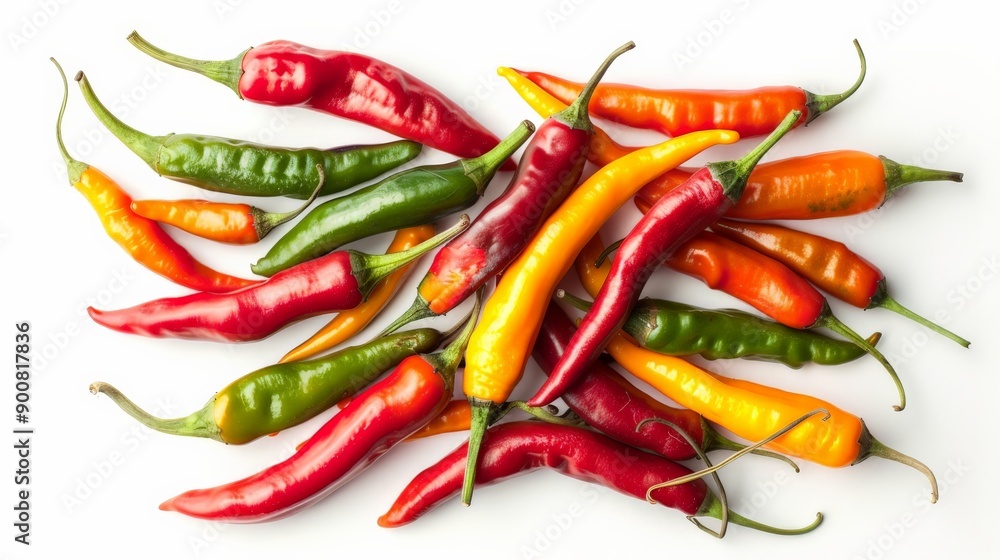 Poster a visually appealing image featuring a diverse array of chili peppers in a mixture of bright colors 