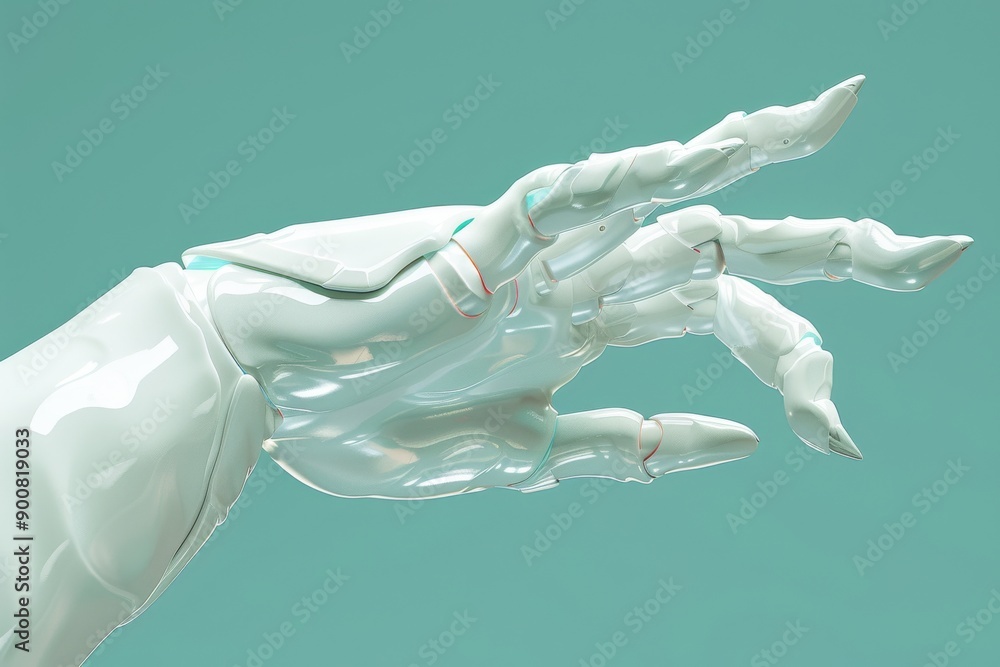 Poster futuristic robotic hand reaching out symbolizing advanced robotics and human interaction