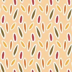 Autumn leaves fall colorful seamless pattern. Cutouts abstract leafage repeat background. Sticker foliage. Vector hand drawn illustration.