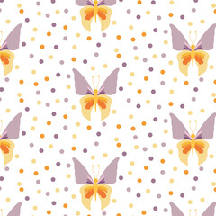 Butterfly with orange veins and antennae on isolated background. Repeating pattern