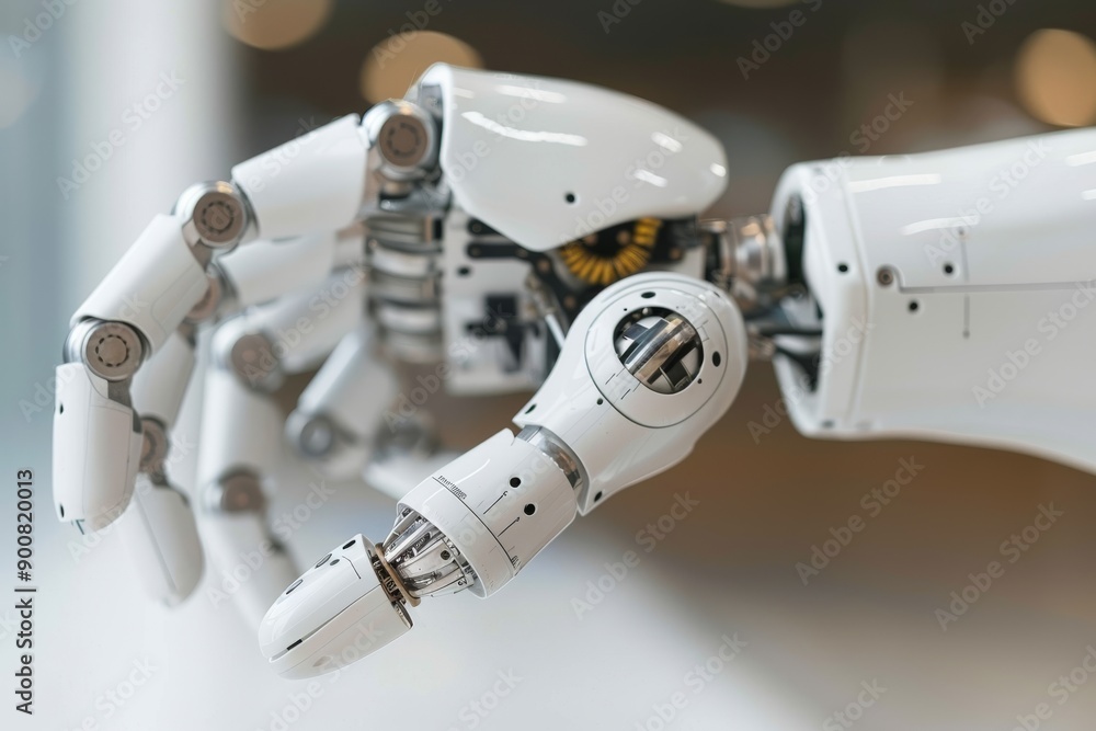 Poster robotic hand in close up symbolizing precision engineering and mechanical innovation