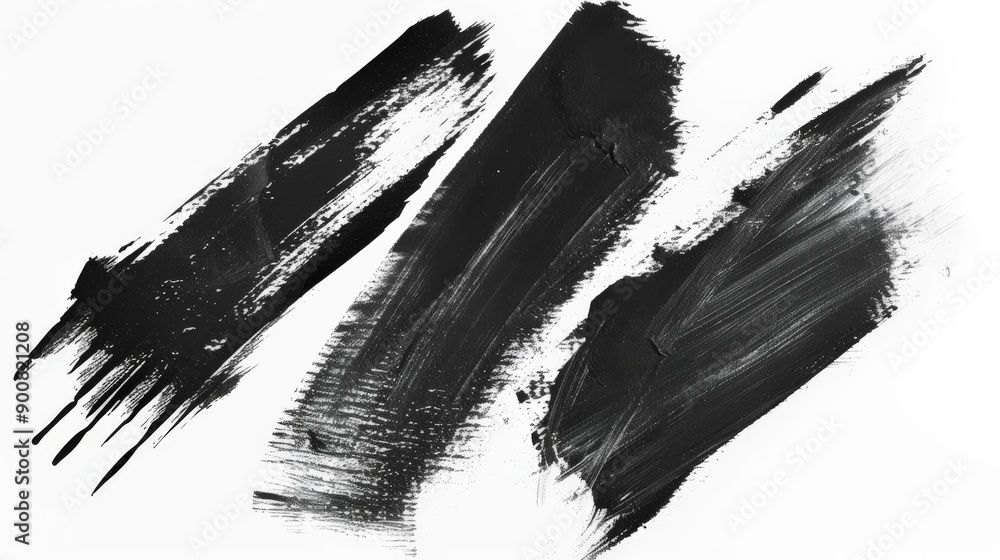 Poster this image highlights multiple bold black paint streaks on a white canvas, conveying a strong sense 
