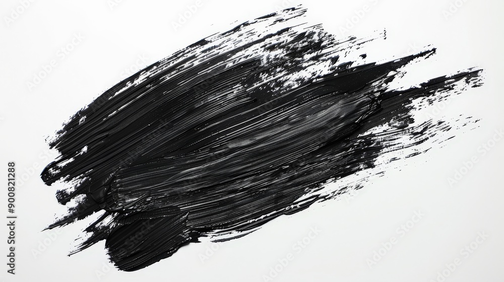 Aufkleber The image captures a dynamic black paint stroke set against a white backdrop, highlighting the intricate details and fluidity of the brushwork in a contemporary style.