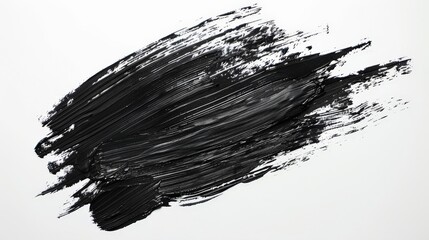 The image captures a dynamic black paint stroke set against a white backdrop, highlighting the intricate details and fluidity of the brushwork in a contemporary style.