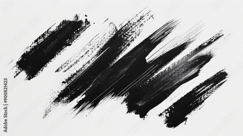 Poster This image displays artistic brushstrokes that create abstract black patterns on a plain white background, symbolizing creativity and modern artistic design.