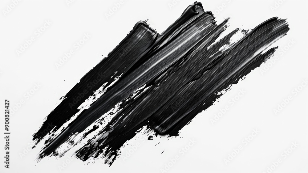 Poster In this artistic image, bold black brushstrokes are arranged to create a sense of motion and dynamism on a smooth white background, representing artistic creativity.