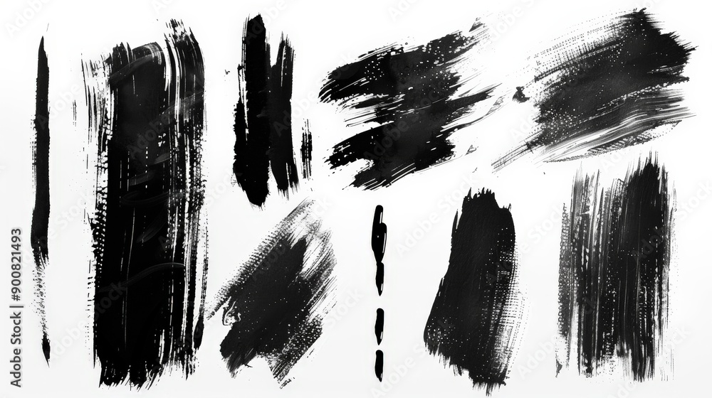 Fototapete This collection of varied bold and dynamic brushstrokes on a white background showcases an array of artistic expressions, capturing different textures and styles.