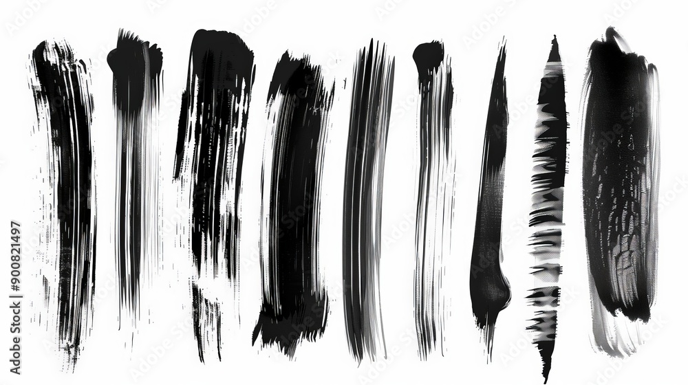 Aufkleber this image showcases a variety of abstract black ink brush strokes on a white background, illustrati