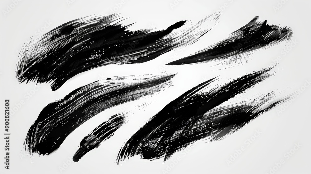 Fototapete bold black brush strokes expressed on a white background, showcasing dynamic artistic strokes and pa