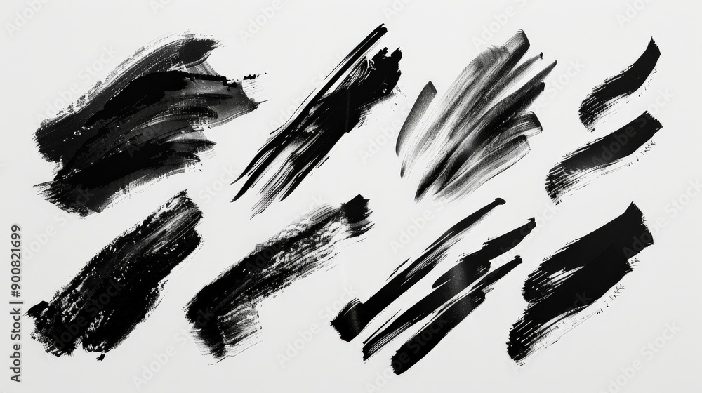 Poster this artwork presents varied black brushstrokes that come together to create an abstract ensemble, i