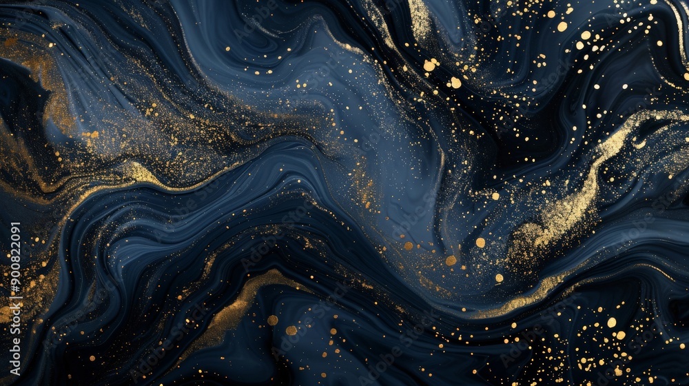 Aufkleber this image showcases a hypnotic blend of dark blue with gold speckles creating a marble effect, exud