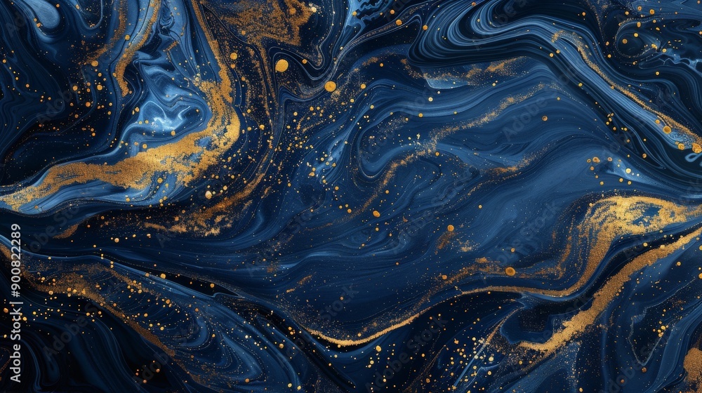 Aufkleber An abstract design featuring blue and golden swirling patterns, blending to create a visually striking composition that exudes a sense of mystery and allure, ideal for creative projects.