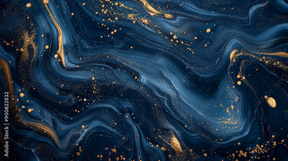 Aufkleber An enchanting abstract artwork featuring a rich navy blue base adorned with striking golden details, creating a captivating interplay of colors and shimmering highlights.