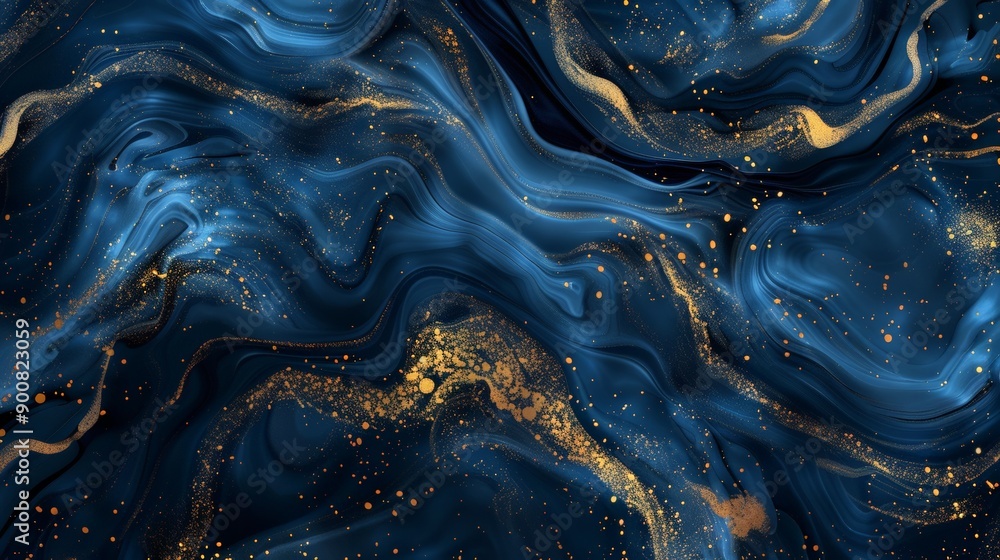 Aufkleber this abstract image showcases fluid waves of deep blue intertwined with golden accents, creating an 