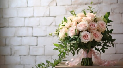 A large bouquet of pale pink roses