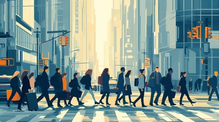 Office going people commuting on a busy street