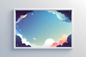 Celestial Dreamscape: A whimsical journey through a pastel cosmos, framed for imagination. 