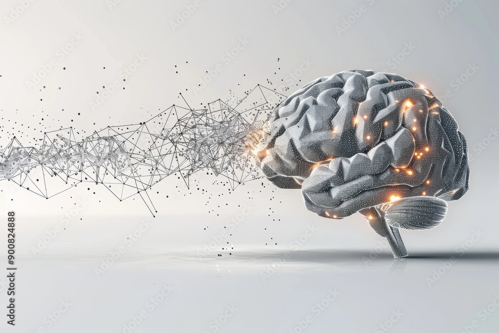 Poster abstract brain illustration with neural connections extending outward symbolizing neural networks an