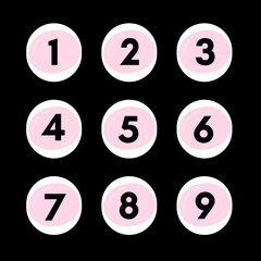 set of numbers 1 to 9 digits with black background