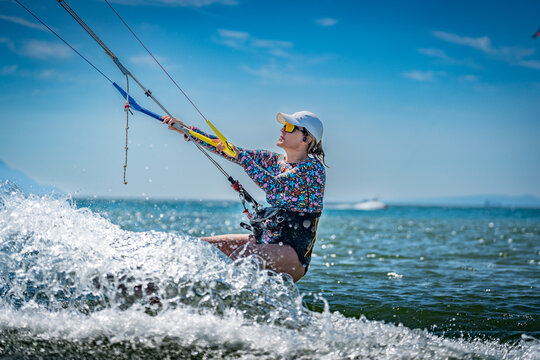 kite surfing in the sea, Neretva, Croatia