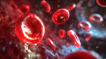 flowing blood plasma cells under microscope, scientific, medicine research concept