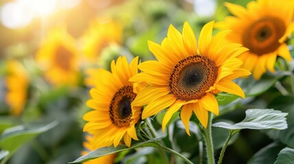 Obraz premium A sunflower garden with a cheerful display