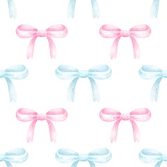  Seamless pattern cute bows.Watercolor hand drawn color children's illustration, print with cute bows.Kids print.Baby collection.boy or girl,for baby shower.Children’s decorations.