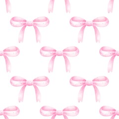  Seamless pattern cute bows.Watercolor hand drawn color children's illustration, print with cute bows.Kids print.Baby collection.boy or girl,for baby shower.Children’s decorations.
