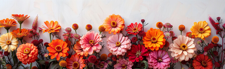 A horizontal banner featuring an array of vibrant marigolds and gerberas