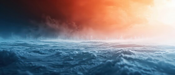 Fototapeta premium Global warming depicted in an ultramodern and supernatural scene with sunlight filtering through