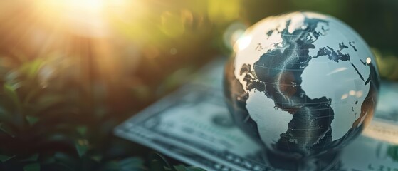 International investments style global concept presented in a supernatural scene with sunlight filtering through