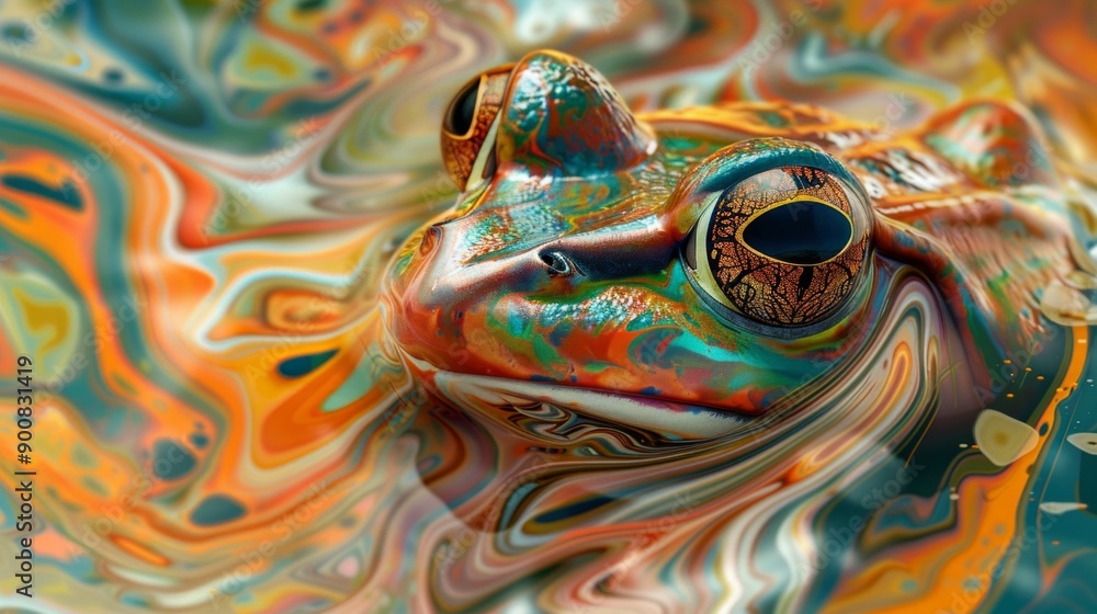 Poster vibrant frog portrait in abstract watercolor effect. this image features a colorful frog with intric