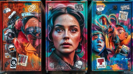 Vibrant Urban Street Art on Utility Boxes