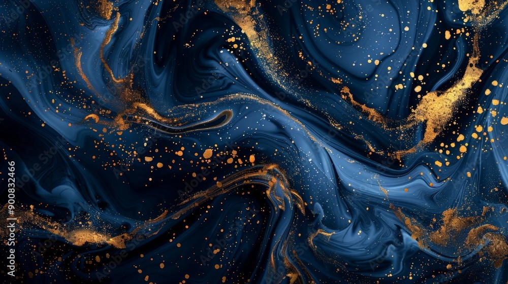 Aufkleber this abstract artwork showcases swirling patterns in blue and gold, resembling marble with fluid and