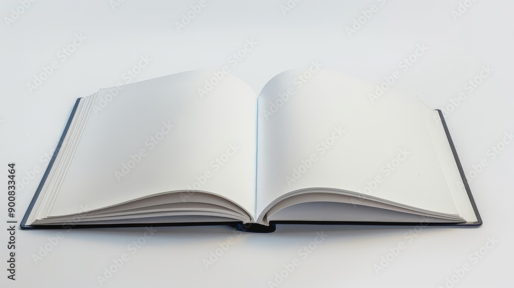 Poster An image of an open notebook displaying plain pages, ideal for sketches or notes. The notebook's simplicity on a white background evokes a sense of possibility and creativity.