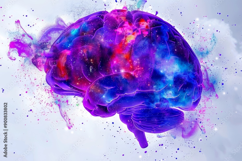 Aufkleber abstract illustration of a colorful brain with glowing particles symbolizing creativity and cognitiv
