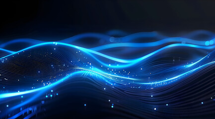Obraz premium abstract blue wave technology background, digital art, high-tech design, vibrant color gradients, ideal for tech, music, and event promotions, captivating modern aesthetic
