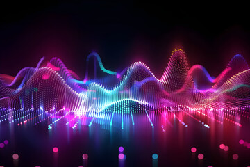 abstract visualization of colorful sound waves, featuring vibrant dot patterns, perfect for tech marketing, music education, big data representation, emotional engagement, versatile uses