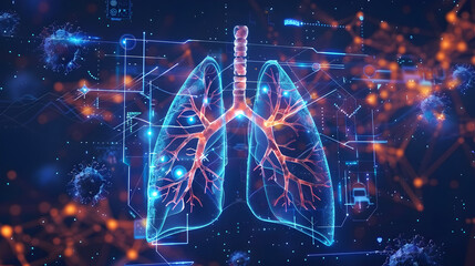 futuristic digital lungs, healthcare technology, infographic, virus protection, medical innovation, virtual visualization, health education, doctor-patient interaction, engaging design