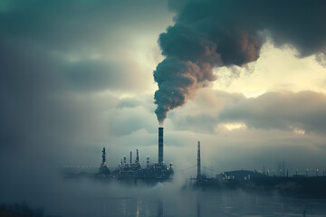 Fototapeta premium industrial exhaust emitting dense smoke, environmental impact, pollution awareness, industry safety measures, urban infrastructure, climate change narrative, corporate responsibility