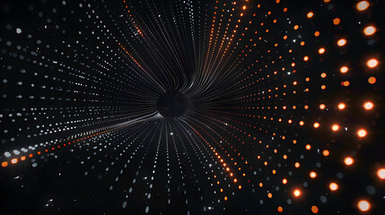 Futuristic tunnel of illuminated dots, deep vortex perspective, dynamic motion with glowing particles, immersive technology vibe, ideal for marketing, video production, event promotion