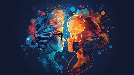 Fototapeta premium Explore the abstract duality of the human mind through vibrant colors and contemplative artwork